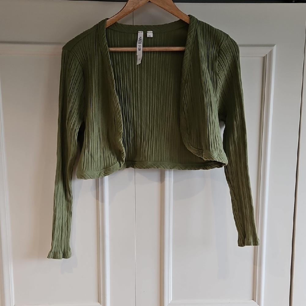 Open Front Ribbed Cropped Cardigan
